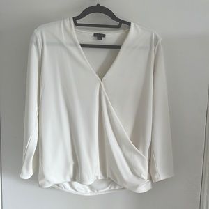 Ann Taylor White Long Sleeve Wrap Top